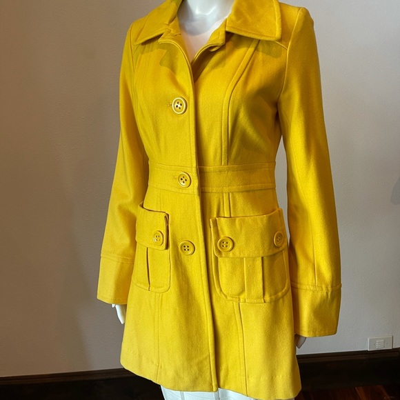Tulle Jackets & Blazers - Wool Tulle Canary Yellow Retro Pea Coat, NWOT